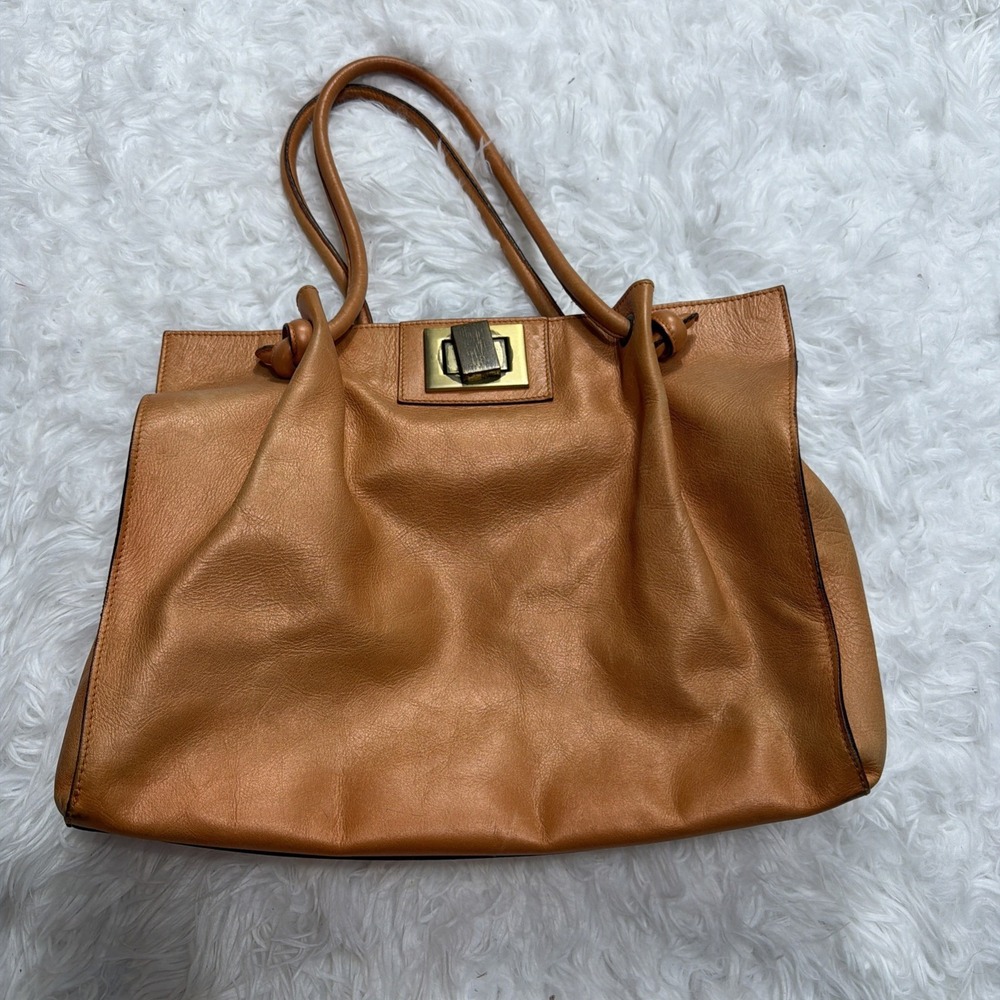 PAULO MASI Soft Leather Tote Bag Warm Tan /Bronze Knot Detail Italy Luxury Purse